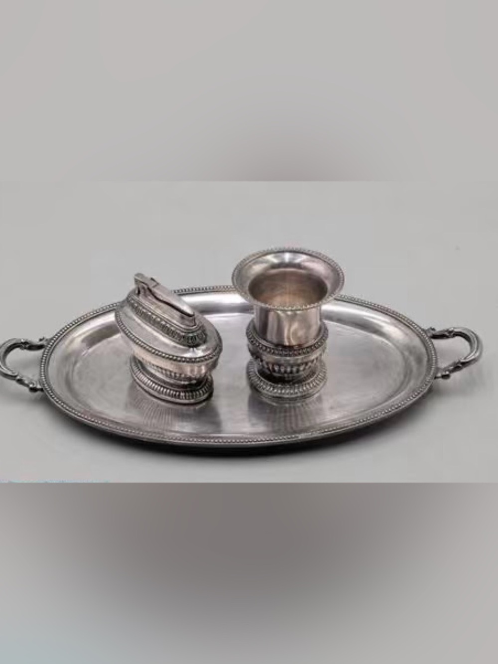 Vintage Beaded-Edge Ronson Complete Smoking Set - Silver Plated